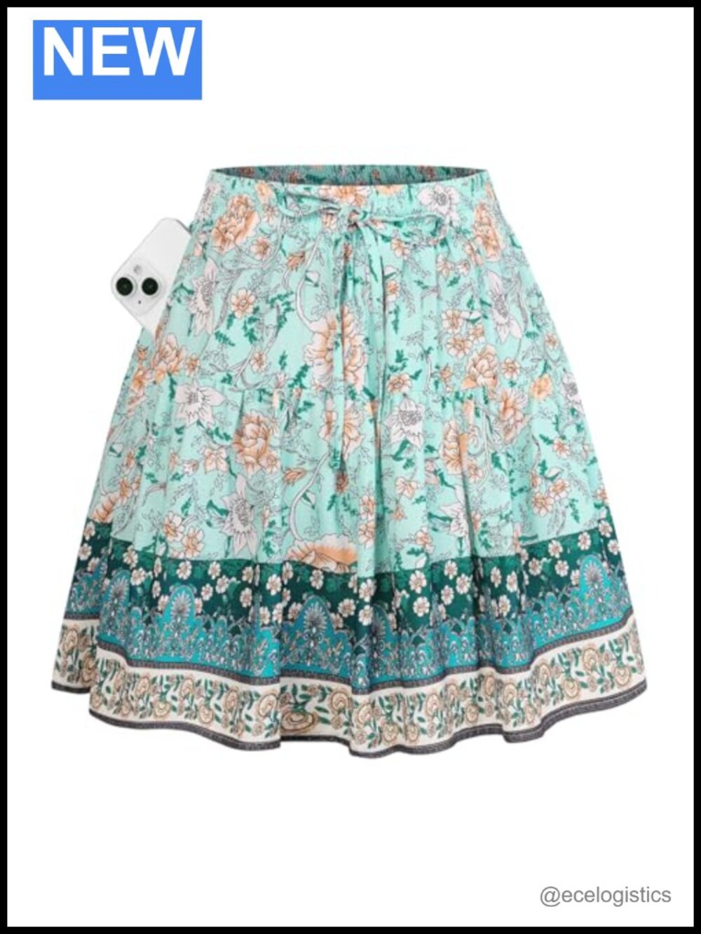 Women's Boho Floral Skort with Pockets, High Waist A-Line Mini Skirt with